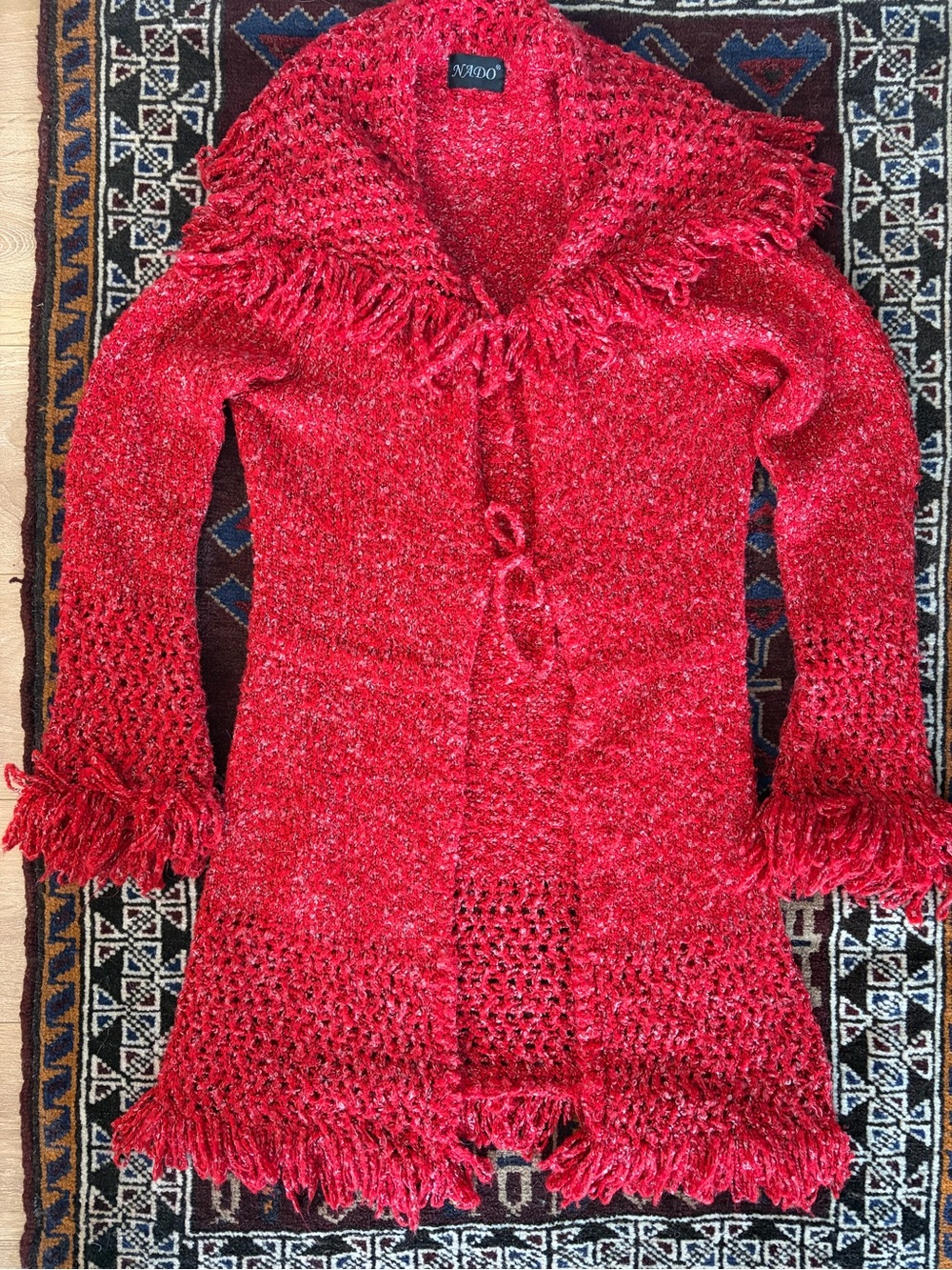 Red Fringe Knit Sweater Cardigan